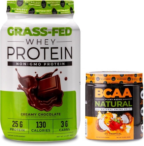 [BRSRAZYBDNYQ4YA6] Nutrology Grass Fed Whey Protein Powder, Creamy Chocolate Flavor (28 Servings) BCAA Natural, Plant Based BCAA Powder, Orange Coconut Flavor (30 Servings)