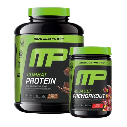 [BRSRAZQTBV4BMCAZ] Muscle Pharm Combat 4lb Chocolate Protein and MusclePharm Assualt Fruit Punch Preworkout