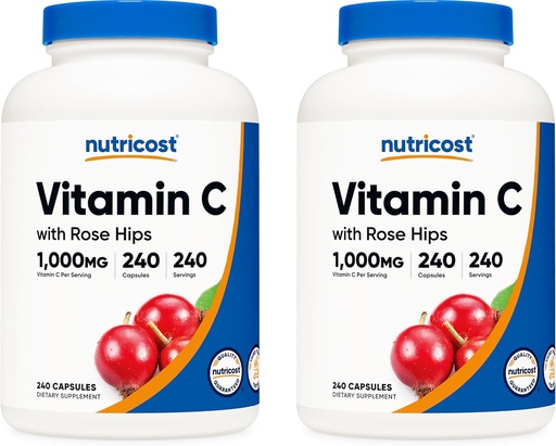 [BRSWGZQOA4DQG23D] Nutricost Vitamin C with Rose HIPS 1025mg, 240 Capsules (2 Bottles) - Premium Non-GMO, Gluten Free Vitamin C Supplement