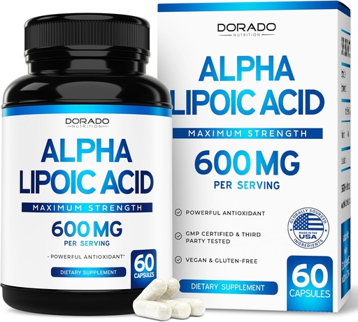 [BRSRAZA2CIPAOCLU] Alpha Lipoic Acid 600mg per servering 60 kapslar - Potent Antioxidant för neuropati och kardiovaskulär hälsa (ALA Supplement) - Tredje part testad, icke-GMO, Gluten Free, Vegan & USA Made