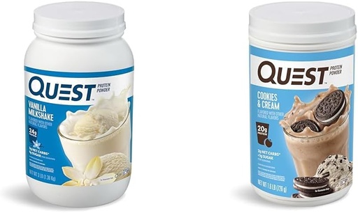 [BRSRAYYYCUMQGC3H] Quest Vanilla Milkshake 24g Protein 3 Pound and Cookies & Cream 20g Protein 1.6 Pound Protein Powders