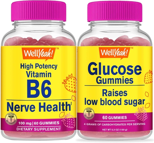 [BRSROBAEDF5QYAAU] WellYeah High Potency Vitamin B6 + Glucose, Gummies Bundle - Great Tasting, Vitamin Supplement, Gluten Free, GMO Free, Chewable Gummy