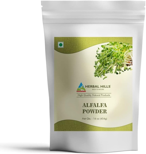 [BRSWYHQHPIFBY33J] HERBAL HILLS Alfalfa Powder | 16 Oz (454 GMS) | Green Superfood Dried Whole Young Leaves