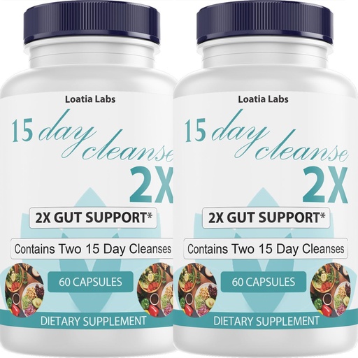 [BRSRAAAQCEPBYG3F] 15 Day Cleanse 2X - Gut & Colon Support - Advanced Gut Cleanse Detox for Women and Men with Alfalfa, Cascara Sagrada, Probiotikoak eta Psyllium Husk - Non-GMO - Estatu Batuetan egina - 60 kapsula (2 botila)