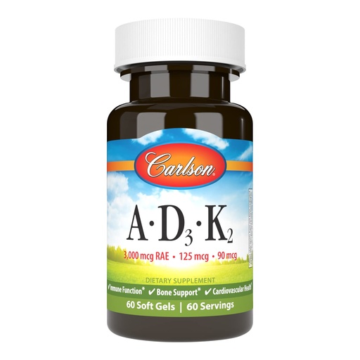 [BRSRMEA6BEPGACLJ] Carlson - Vitamins A, D3, K2, 3000 mcg RAE Vitamin A, 125 mcg Vitamin D3, 90 mcg Vitamin K2 as MK-7, Bone Building, Calcium Utilization, 60 Soft Gels