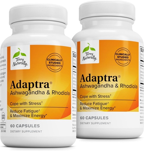 [BRSWKFA6BMFRAETK] Terry Naturally Adaptra - Supplement to Support Adrenal Health - Ashwagandha Supplement with Rhodiola Rosea Extract - Herbal Supplement to Support Energy & Concentration - 60 Capsules (Pack of 2)