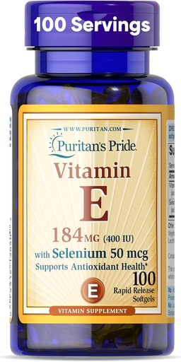 [BRSWIZIAAQAWC23M] Pride de Puritan Vitamina E 184mg (400 UI) con Selenium 50mcg, Suplemento de Vitamina Para Sistema Inmunitario y Apoyo a la Salud Antioxidante, 3 Month Supply, 100 Rapid Release Softgels