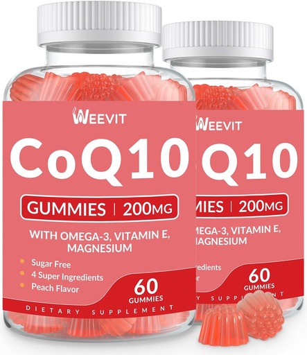 [BRSRA2Q3DEGRAG3K] 糖自由CoQ10 Gummys 200 MG, Coenzyme Q10 (Ubiquinone) Gummys for Adults, Co Q10 配 Omega-3, 镁, 能量,脑支持