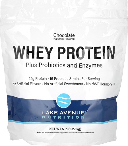 [BRSWYZQ5PIPWG2TH] Lake Avenue Whey Protein + Probiotika, Choklad, 5 lb Pouch (2,27 kg), Nutrition