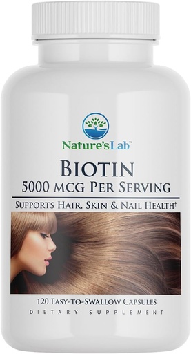 [BRSWIBAPDIIQODDI] Nature's Lab Biotin 5000 mcg - Promotes Healthy Hair, Skin & Nails - 120 Capsules (4 Month Supply)