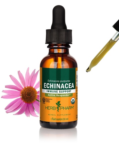 [BRSWIY3QOUOWCEDO] Herb Pharm Certified Organic Echinacea Root Liquid Extract for Immune System Support, Organic Cane Alcohol, 1 Fl Oz - Packaging May Vary