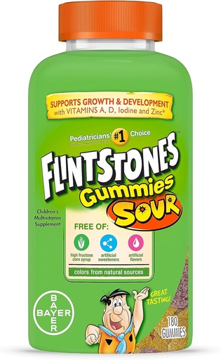 [BRSWIEA7O57BQDLA] Flintstones Sour Gummy Βιταμίνες για παιδιά, παιδιά Multivitamin Gummies με βιταμίνες C, B6, B12, A & Vitamin D, Υποστήριξη για την ανάπτυξη και ανάπτυξη των παιδιών, 180 Count