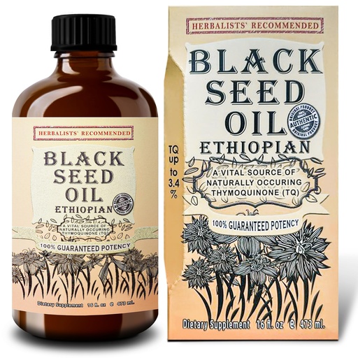 [BRSWYAL4BUNRUGYZ] Ethiopian Black Seed Oil 16oz – Cold Pressed Nigella Sativa | High Thymoquinone 3.45% Black Cumin Seed Oil | 100% Pure Unrefined Liquid | Immune, Skin, Hair & Digestive Support | Large Glass Bottle