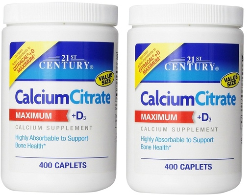 [BRSWIHYYO4HGIALI] 21st Century Calcium Citrate Plus D Maximum Caplets, 400 Count (Pack of 2)