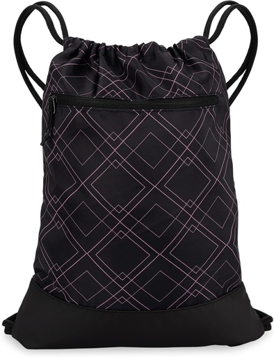 [BRSW2HATC54BQ3I6] Drawstring Gym Bag for Women | Durable Lightweight Gym Cinch Backpack with Graphic Designs | Great for the Gym and Sports | Black/Rose - Geometric