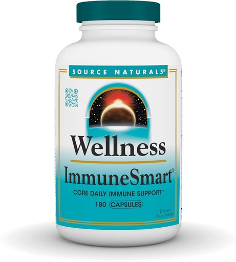 [BRSW2GDYAEJRSEY4] Source Naturals Wellness ImmuneSmart - for Core Daily Immune Support*, with Vitamins A, C, and D, Zinc, Elderberry, Echinacea, Andrographis, Turkey Tail and Garlic - 180 Capsules