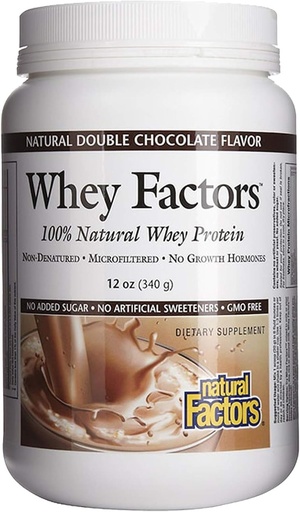 [BRSWIYQOBEFRWHTC] Whey Factors by Natural Factors, Grass Fed Whey Protein Concentrate, Aids Muscle Development and Immune Health, Double Chocolate, 12 Oz