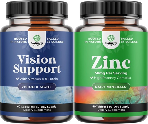 [BRSRA2T5O4FQA3TF] Bundle of Complete Eye Health Supplement for Adults for Vision Dry Eyes Pressure and Blue Light Protection and Zinc Complex for Immune System and Zinc