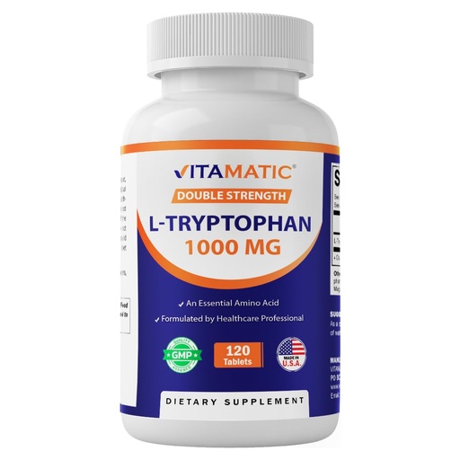 [BRSRMZD3CF7RM3Y4] Vitamatic L-Tryptophan 1000mg 120 Tablets (120 Tablets (Pack of 1)) (1 Bottle)