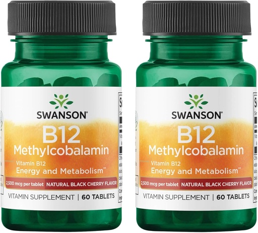 [BRSWGFD3CMAREE3F] Swanson Vitamin B12 Methylcobalamin - Natural Black Cherry Flavored 2,500 mcg 60 Tabs (2 Pack)
