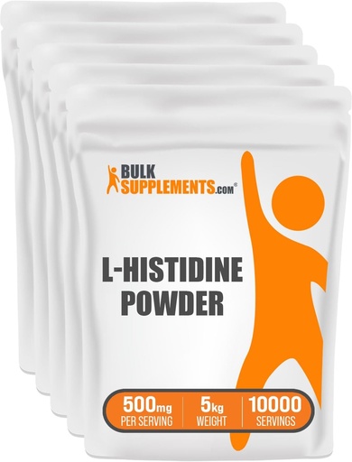 [BRSWIB3YDN6WODDC] BulkSupplements.com L-Histidine Powder - as L-Histidine Base, Histidine supplement - Essential Amino Acid " Gluten Free, 500mg per Serving, 5kg (11 lbs) (Pack of 5)