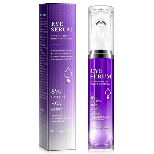 [BRSRAGI5AAPRMDTJ] Under Eye Roller Serum - 8% Caffeine & 8% Retinol Eye Cream for Dark Circles, Puffiness and Bags, Puffy Bags Fine Lines Wrinkles, 360° Massage Ball Cream, Hyaluronic Acid Serum for Men & Women