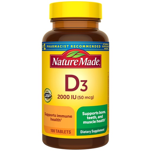 [BRSWIZQOBENREADG] Nature Made Vitamin D3 2000 IU (50 mcg), Vitamin D Supplement for Bone, Teeth, Muscle and Immune Health Support, 100 Tablets, 100 Day Supply