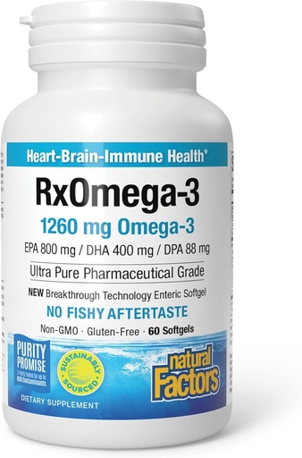 [BRSWIZABPINRCDDO] Natural Factors RxOmega-3, Natural Support for Heart Health with DHA and EPA, Daily Dietary Supplement, 60 Softgels