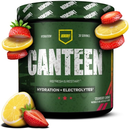 [BRSWYHQFAUCGG2T5] REDCON1 Canteen Hydration + Electrolytes, Strawberry Lemonade - Electrolyte Drink Powder with B Vitamins + Minerals for Recovery - Coconut Water Powder & Hyaluronic Acid for Hydration (30 Servings)