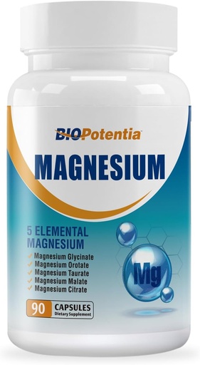 [BRSRA2Y7BUPBYC3B] Magnesium Complex Supplement - Magnesium Capsules 500Mg med Glycinate, Citrate, Malate, Taurate & Orotate + B6 | Non-GMO, Gluten Free för sömn, muskel och stressavlastning | 90 Vegan Caps.