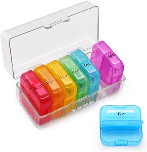 [BRSW2GQLDN6R63I6] GREENCYCLE Weekly Pill Organizer 7 Day 2 Times a Day, AM PM Portable Travel Daily Compartments Pill Cases for Pills Vitamin Fish Oil supplements, BPA Free Pill Box, easy to Clean