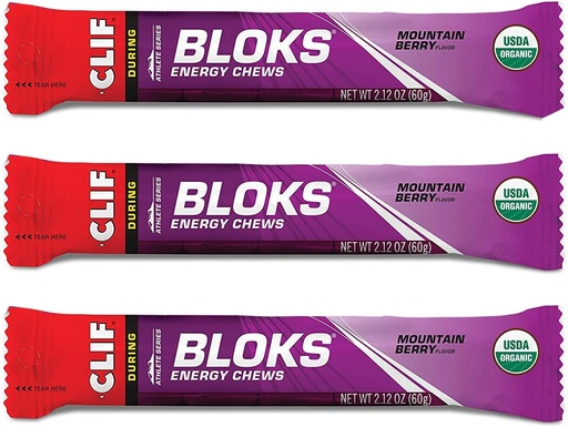 [BRSWIHIIOQFRA3DY] CLIF BLOKS - Energy Chews - Mountain Berry - Non-GMO - Plant Based Food - Fast Fuel for Cycling and Running -Workout Snack(2.1 Ounce Packet, 3 Count)
