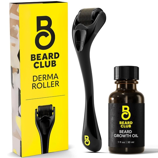 [BRSRAGT4PMOWGAD7] The Beard Club Derma Roller & Beard Growth Oil for Face, Body and Scalp Microneedling Roller for Men and Women with 540 Titanium Microneedles - Beard Roller for Hair & Beard