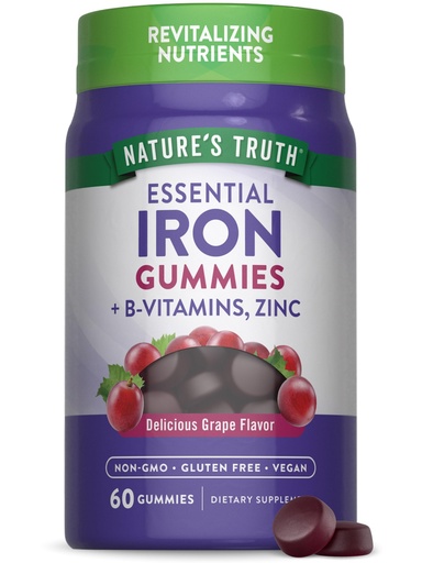 [BRSW2GINC4IAKAAU] Nature's Truth Iron Gummies | 60 Count | Vegan, Non-GMO & Gluten Free Supplement | with Zinc & B Vitamins | Grape Flavor