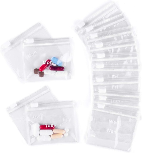 [BRSWGAIROR5R4DTD] Wielofunkcyjne Pouches Pill for Medicine z blokadą slajdów 124; (14 Hrabia) 3 "Wide by 2.75" Wysokie etykietowane Monday-Sunday Pill Bags Reg 124; EVA klasy Plastic for Pills and Vitamins