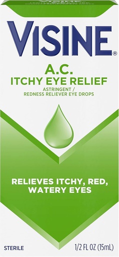 [BRSWIY3QBV7BU2D4] Visine A.C. Itchy Eye Relief Eye Drops with Zinc Sulfate & Tetrahydrozoline HCl, Eye Drop Treatment with Redness Reliever & Astringent for Itchy, Red, Watery & Irritated Eyes, 0.5 fl. oz