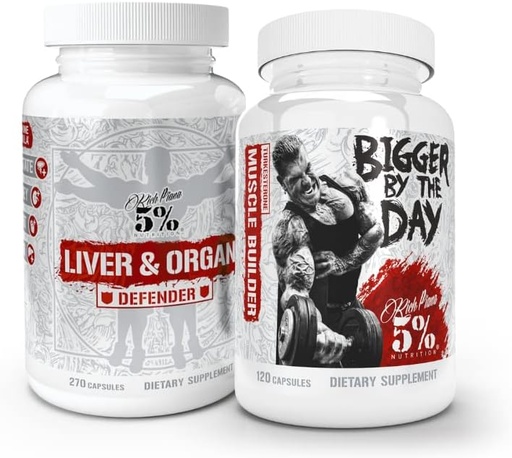 [BRSRMAAHCQJQADLJ] 5% Nutrition 2-Stack | Liver & Organ Defender with NAC + BiggerByTheDay | Liver, Kidney, & Heart Support + Anabolic Muscle Builder, Hardcore Lean Mass Gainer with Turkesterone, HICA, L-Leucine