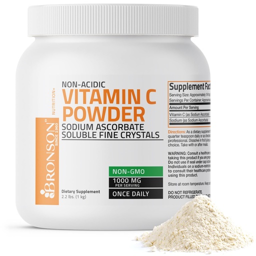 [BRSWIYT6ON4BUD3E] Bronson Non Acidic Vitamin C Powder Sodium Ascorbate Non GMO Soluble Fine Crystals - Healthy Immune System, Antioxidant and Cell Protection, 1 Kilogram (2.2 lbs, 35.3 Ounces)