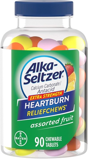 [BRSWKEYPCIBQGE36] Alka-Seltzer Extra Strength Heartburn ReliefChews - Relief of Heartburn, Acid Indigestion and Sour Stomach - Assorted Lemon, Orange Strawberry Flavors - 90 Count