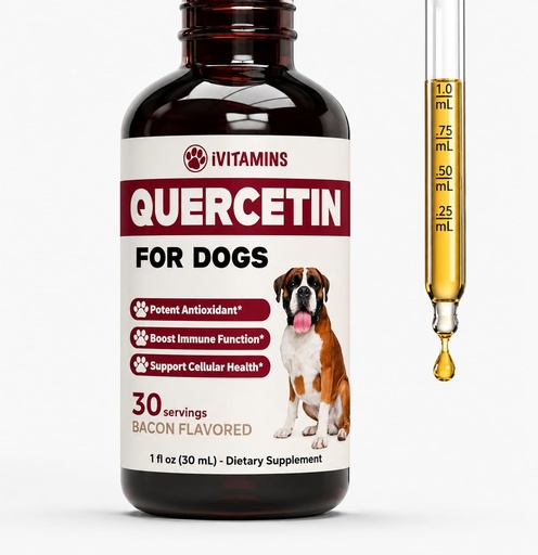 [BRSROYD6A54GCC3J] Quercetin for Dogs - Quercetin for Dogs Allergies - Helps Support Immune Health, Allergy Relief, Heart Health & Much More - Dog Allergy Relief - 1 fl oz - Bacon Flavor