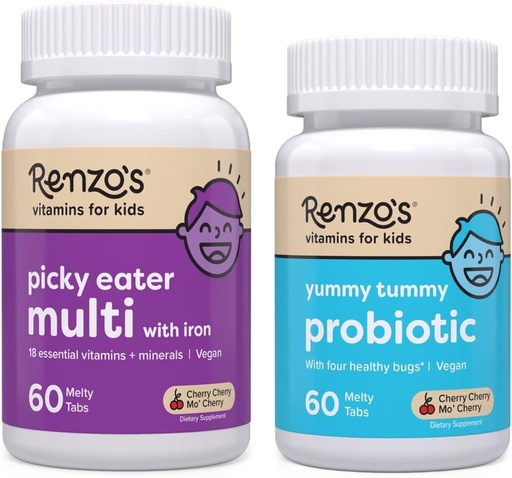 [BRSRMBARCIPAGFL3] Renzo's Vitamine Happy Tummies Bundle, Probiotika für Kinder und Picky Eater Kinder Multivitamin