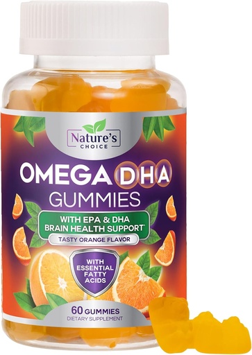 [BRSW2BIYPING2C3J] Omega 3 Fish Oil Gummies - Omega3 Gummy indar hirukoitza - DHA eta EPA gantz-azidoak bihotzeko osasunerako, Joint & Brain Support, Nature's High Absorption Omega Fish Oil Supplement, Orange Flavor-60 Gummies