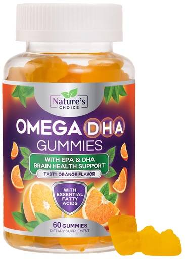 [BRSW2BIYPING2C3J] Omega 3 Fish Oil Gummies - Triple Strength Omega3 Gummy - DHA & EPA Fatty Acids for Heart Health, Joint & Brain Support, Nature's High Absorption Omega Fish Oil Supplement, Orange Flavor- 60 Gummies