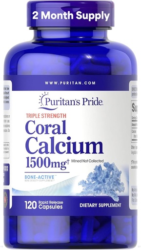 [BRSWIZQ3OVYR62DI] Puritan's Pride Triple Strength Coral Calcium 1500mg with Bone-Active™, Dietary Supplement for Heart, Nerve, and Muscle Support, 2 Month Supply, 120 Rapid Release Capsules