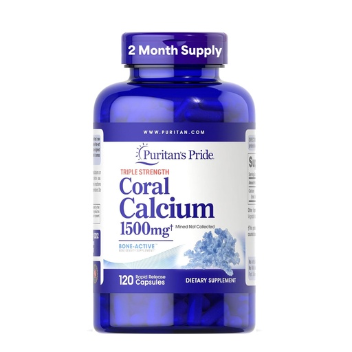 [BRSWIZQ3OVYR62DI] Puritan's Pride Triple Strength Coral Calcium 1500mg with Bone-Active™, Dietary Supplement for Heart, Nerve, and Muscle Support, 2 Month Supply, 120 Rapid Release Capsules