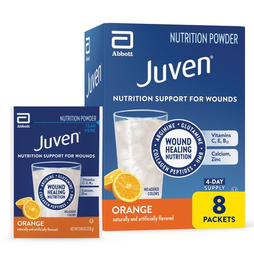 [BRSWIBQ4OMAWOEY7] Juven Therapeutic Nutrition Drink Powder Including Collagen Peptides, Amino Acids, and HMB for Wound Healing Support, Orange, 48 Packets