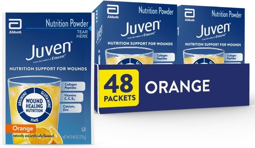[BRSWIBQ4OMAWOEY7] Juven Therapeutic Nutrition Drink Powder Including Collagen Peptides, Amino Acids, and HMB for Wound Healing Support, Orange, 48 Packets