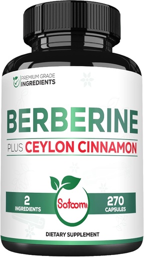 [BRSROEL3AAFWA3DZ] Berberine with Ceylon Cinnamon Supplement - 1500mg Extra Strength for Immune System, Digestive Health, Body Management & Energy Production - 270 Capsules - Gluten-Free, Non-GMO