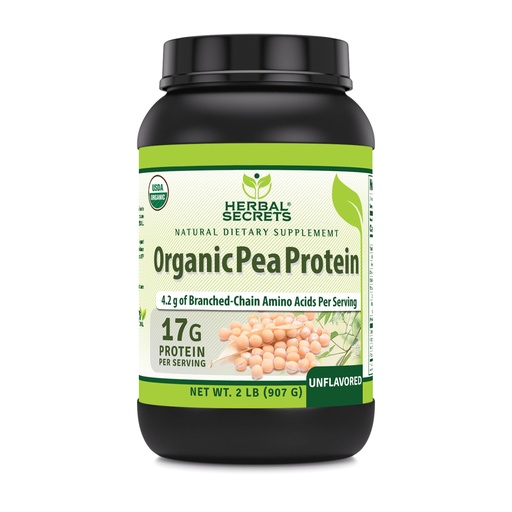 [BRSRO2Q3O4PBMDLO] Herbal Secrets Organic Pea Protein Powder | 2 Lbs. | 17 Grams Protein Per Serving | 4.2 Grams BCAA Supplement | Non-GMO | Gluten Free | Made in USA