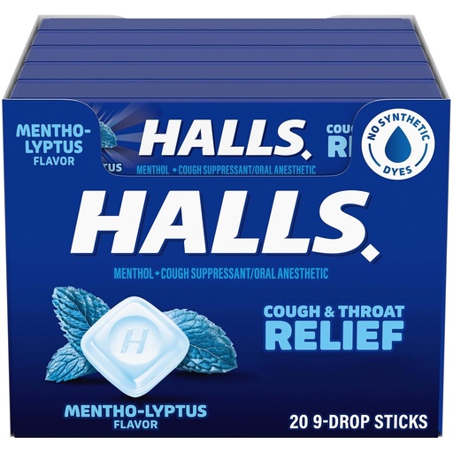 [BRSWIZQAPMNA2G3O] HALLS Kašel a útlum hrdla Mento- Lyptus Kašel Kašel Drops, 20 Sticks of 9 (180 Total Drops)
